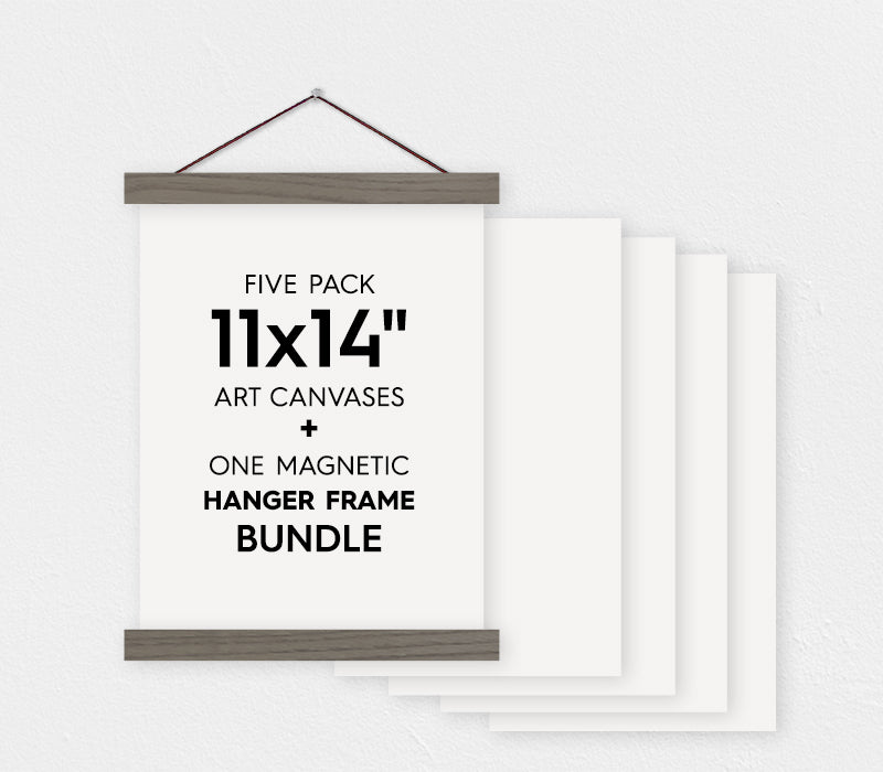11x14" Canvas Bundle - Pack of 5 Canvas for Painting and Magnetic Wood Hanger Frame - Hanger Frames
