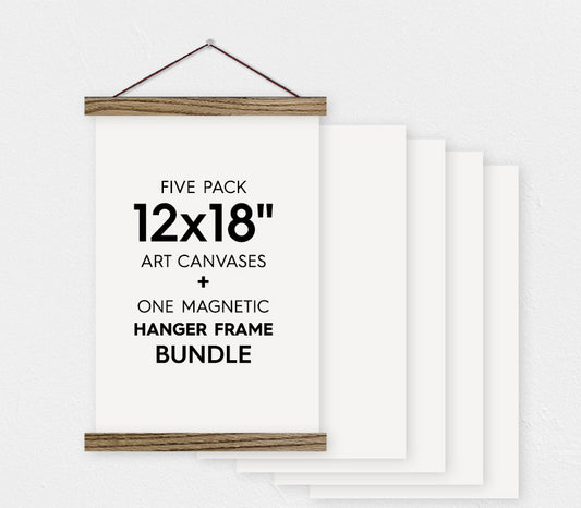 12x18" Canvas Bundle - Pack of 5 Blank Art Canvas and Magnetic Wood Hanger Frame - Hanger Frames