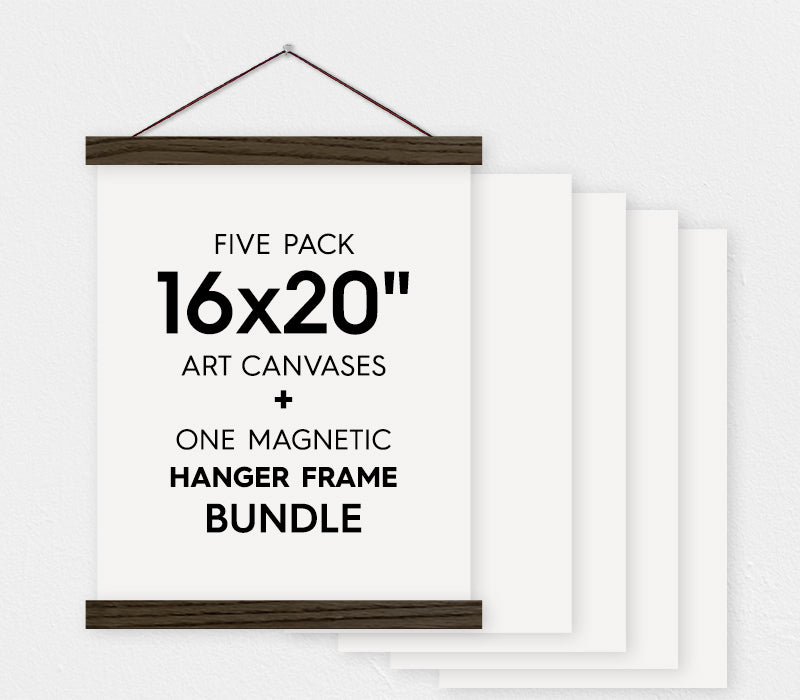 16x20" Canvas Bundle - Pack of 5 Art Canvas Sheets and Magnetic Wood Hanger Frame - Hanger Frames
