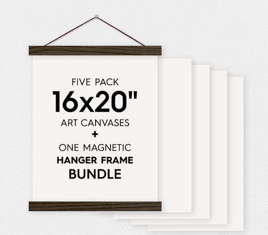 16x20" Canvas Bundle - Pack of 5 Art Canvas Sheets and Magnetic Wood Hanger Frame - Hanger Frames