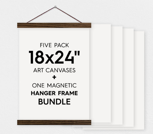 18x24" Canvas Bundle - Pack of 5 Canvas for Painting and Magnetic Wood Hanger Frame - Hanger Frames