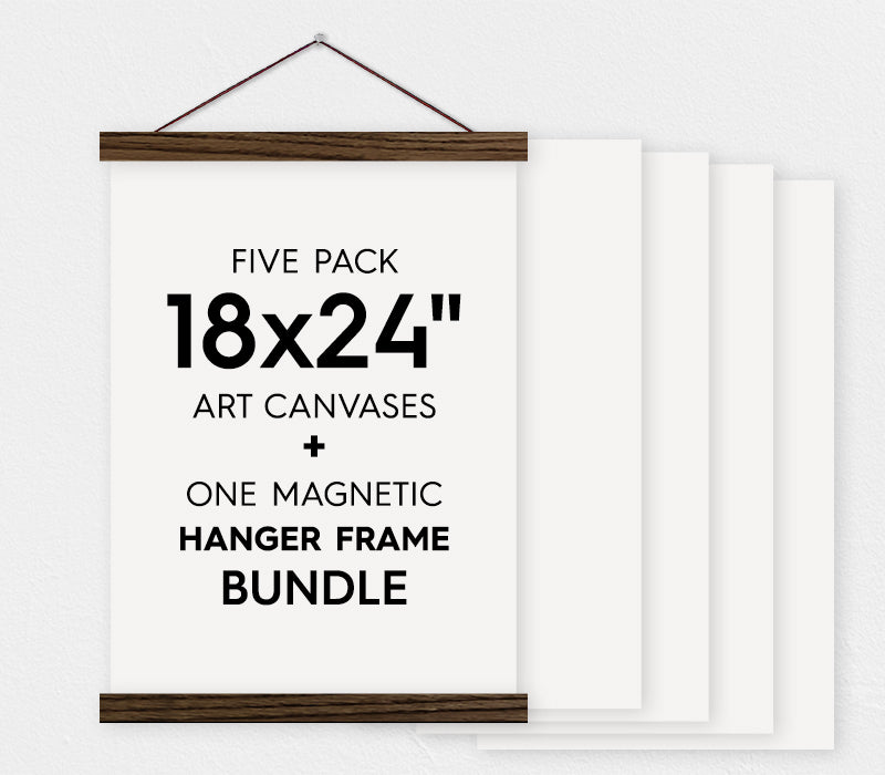 18x24" Canvas Bundle - Pack of 5 Canvas for Painting and Magnetic Wood Hanger Frame - Hanger Frames
