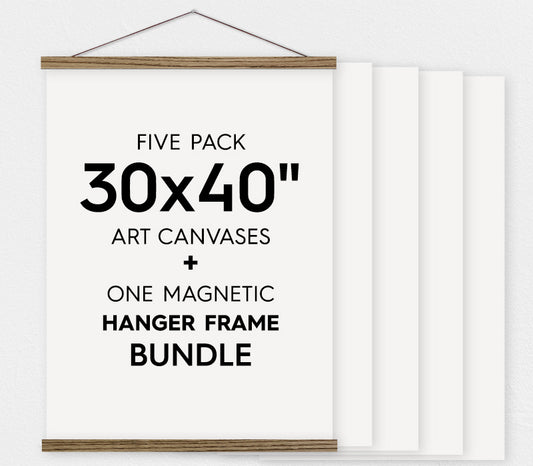 30x40" Canvas Bundle - Pack of 5 Art Canvas Sheets and Magnetic Wood Hanger Frame - Hanger Frames