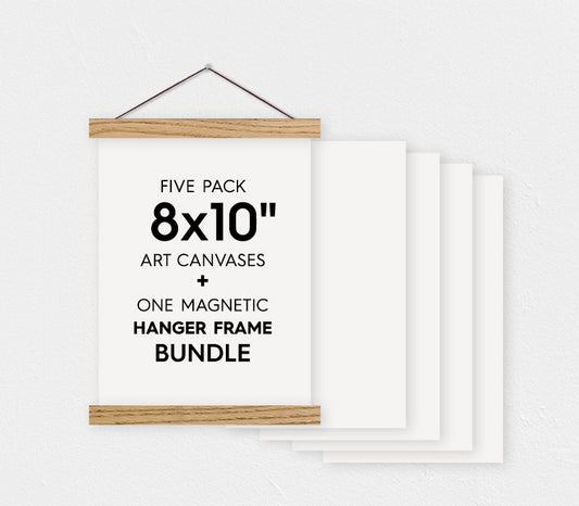8x10" Canvas Bundle - Pack of 5 Flat Art Canvas and Magnetic Wood Hanger Frame - Hanger Frames