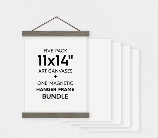 11x14" Canvas Bundle - Pack of 5 Canvas for Painting and Magnetic Wood Hanger Frame - Hanger Frames