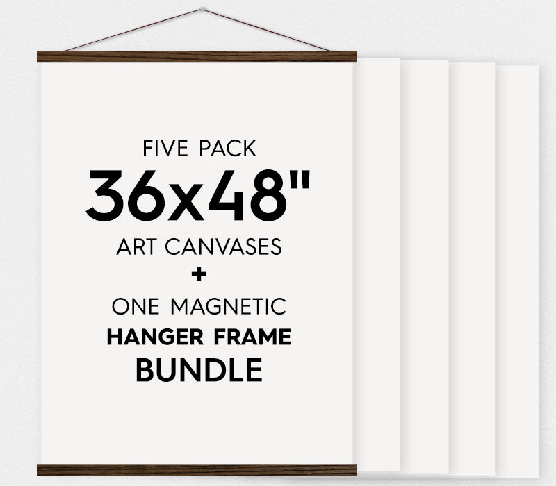 36x48" Canvas Bundle - Pack of 5 Canvas for Painting and Magnetic Wood Hanger Frame - Hanger Frames